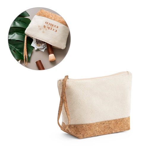 [92735-150] BLANCHETT. Bolsa de cosméticos 100% de algodão (280 g/m²) com detalhes em cortiça