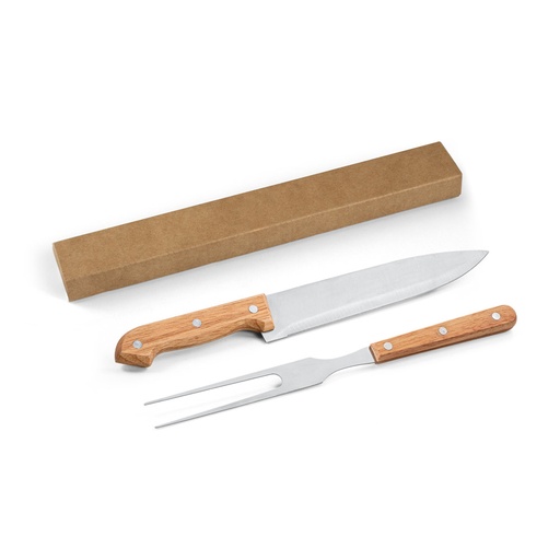 [94399-160] MOJO. Kit churrasco em caixa presente de papel kraft reciclado com 2 utensílios em aço inox e bambu