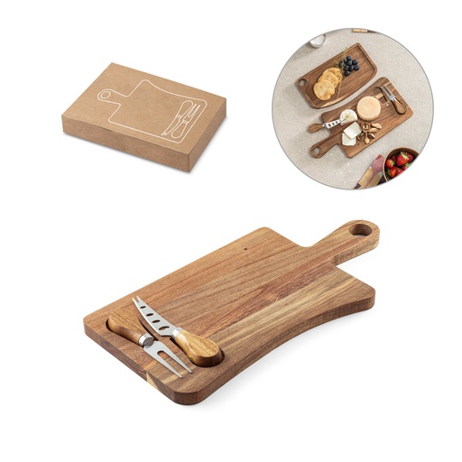 [54293-170] HAVEN. Tábua de queijos em madeira de acácia com 2 utensílios em madeira de acácia e aço inox