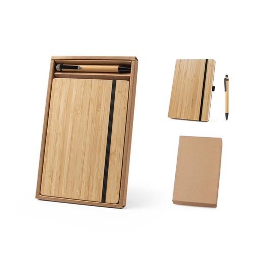 [93624-103] GAIMAN. Conjunto de caderno A5 em bambu com páginas pautadas e caneta esferográfica em bambu
