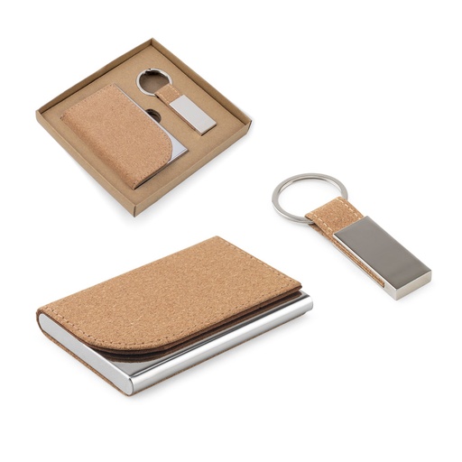 [95099-160] GOSLING. Conjunto composto por um porta-cartões e chaveiro, ambos em metal e cortiça