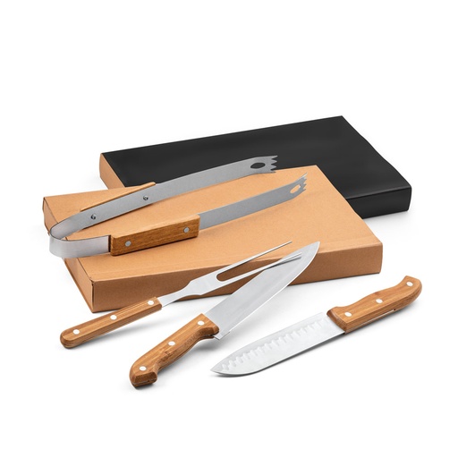 [94140-160] ALIOLI KING. Kit churrasco em caixa kraft com 4 peças em aço inox e bambu