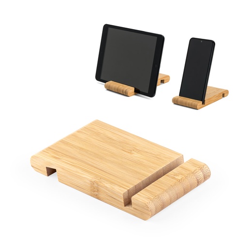 [93640-160] HABER. Suporte para celular com duas canaletas de tamanhos diferentes, em bambu