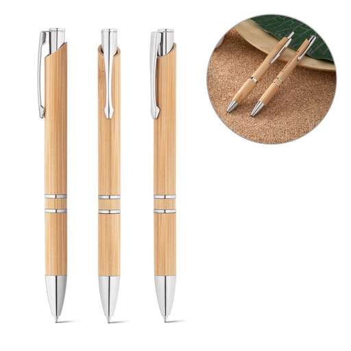 [81011-160] BETA BAMBOO. Caneta esferográfica em bambu com escrita em azul