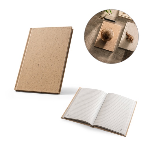 [93622-111] COCOPAD. Caderno A5 em casca de coco (60%) e trapos de algodão (40%), com 160 páginas pautadas recicladas