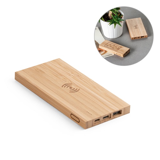 [57909-160] FITCH ECO. Bateria portátil com carregador por indução (wireless) super-rápido em bambu (5'000 mAh)