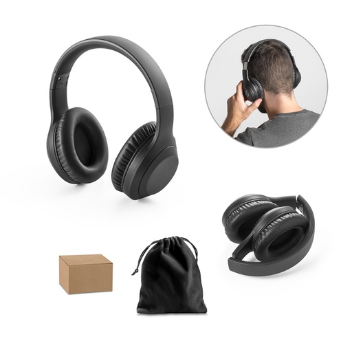 [97138-103] BETTENCOURT. Fone de ouvido wireless dobráveis com ANC e autonomia de 15h, em ABS 100% reciclado