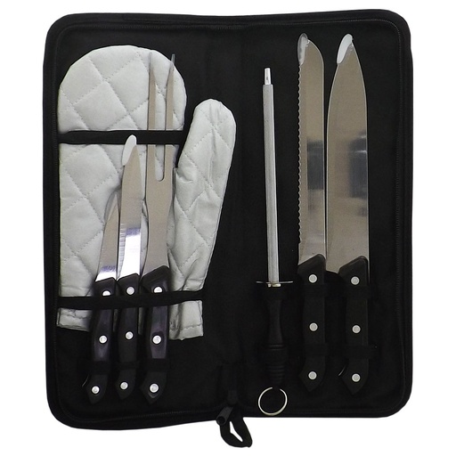 [X013056] KIT CHURRASCO C/ 7 PEÇAS CABO PRETO