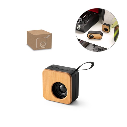 [97098-103] MAYER. Caixa de som portátil com autonomia de 4h (500 mAh), em bambu e ABS 100% reciclado