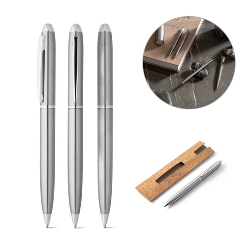 [91780-127] ALEXA BK. Caneta esferográfica em aço inox 53% reciclado e escrita em preto